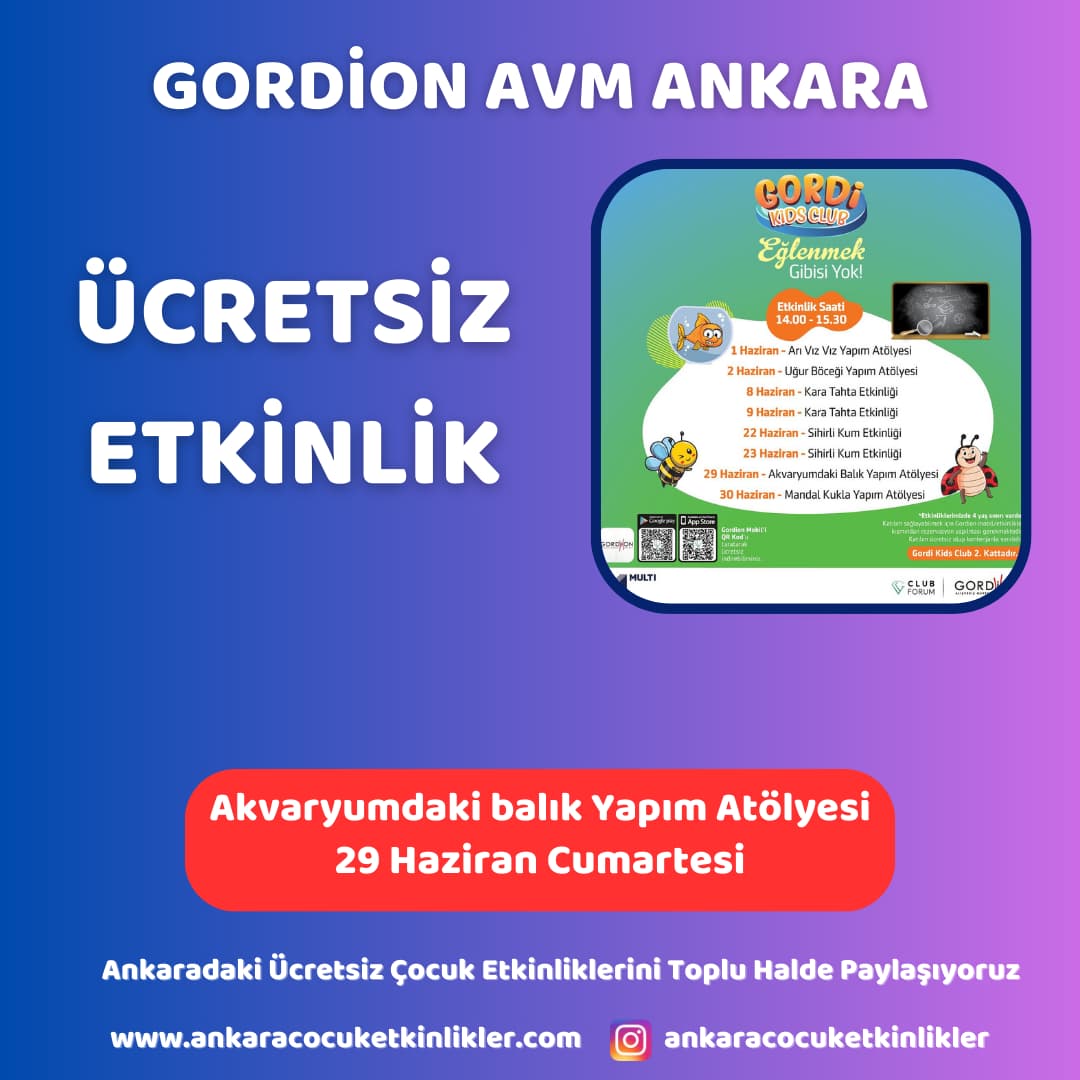 gordion avm 29 haziran Akvaryumdaki balik Yapim Atolyesi