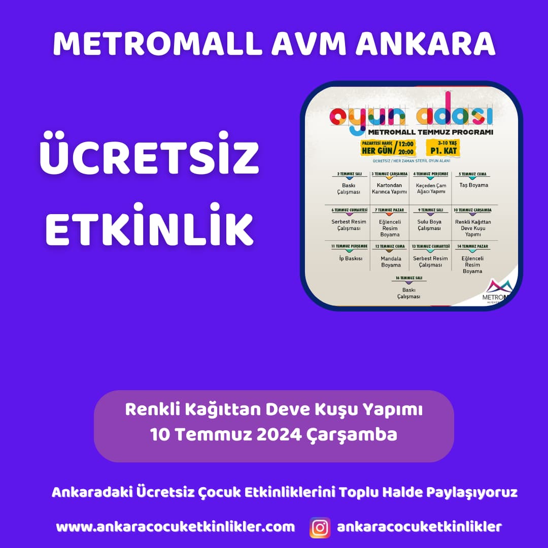 metromall avm 10 temmuz Renkli Kagittan Deve Kusu Yapimi