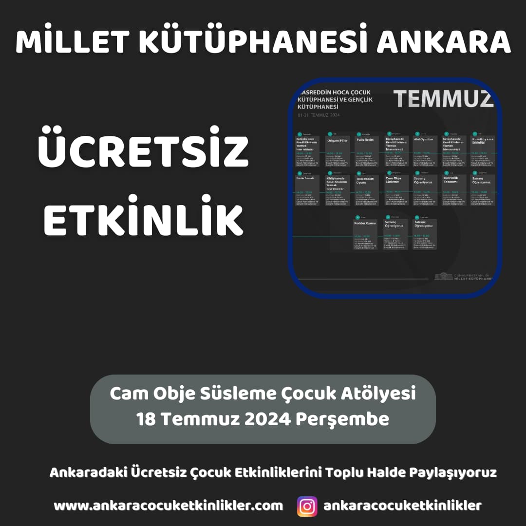 millet kutuphanesi 18 temmuz Cam Obje Susleme Cocuk Atolyesi
