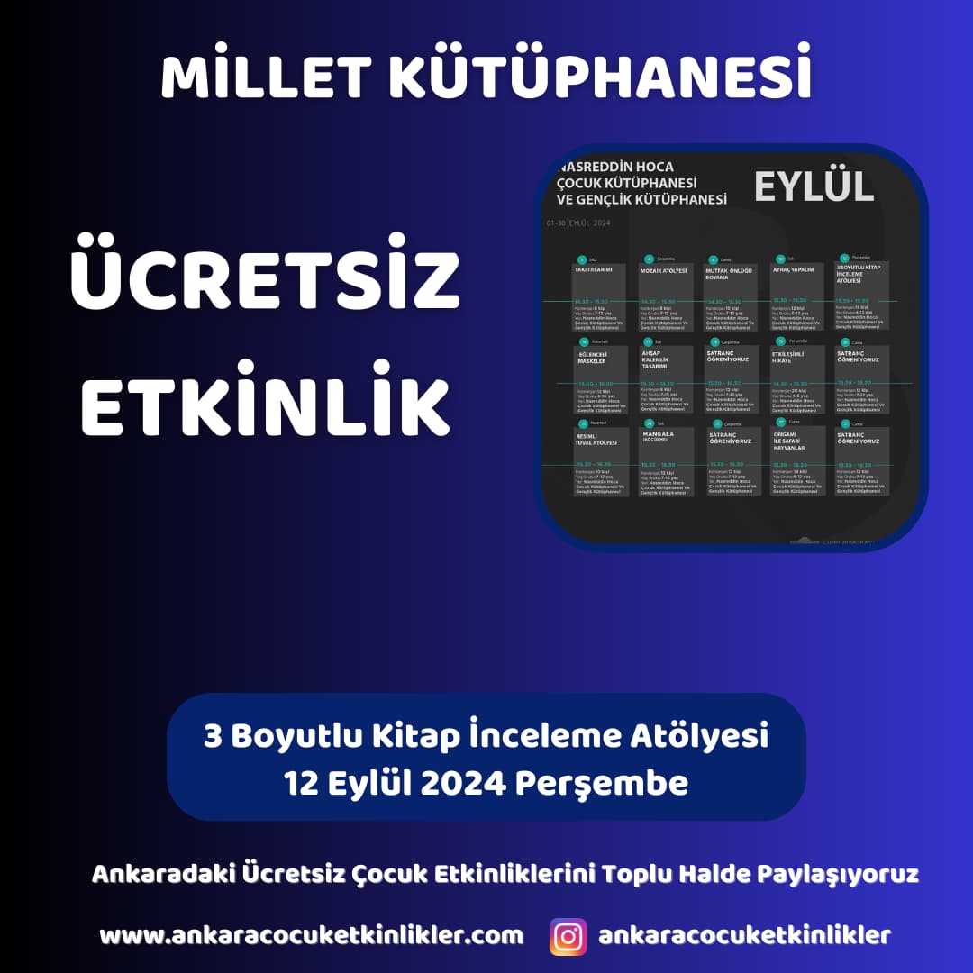 millet kutuphanesi 12 eylul 3 Boyutlu Kitap Inceleme Atolyesi