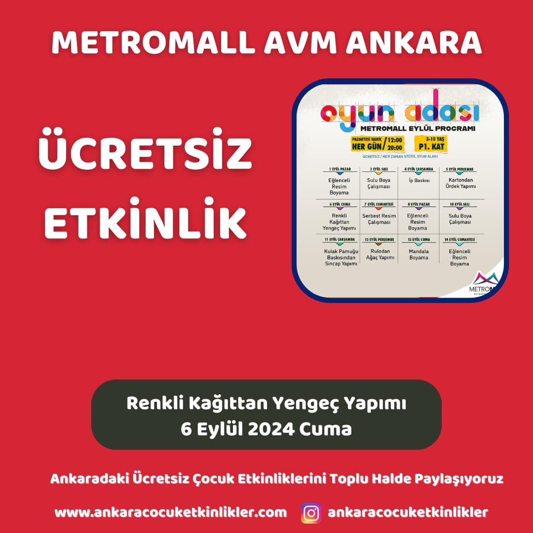 metromall avm ankara 6 eylul Renkli Kagittan Yengec Yapimi