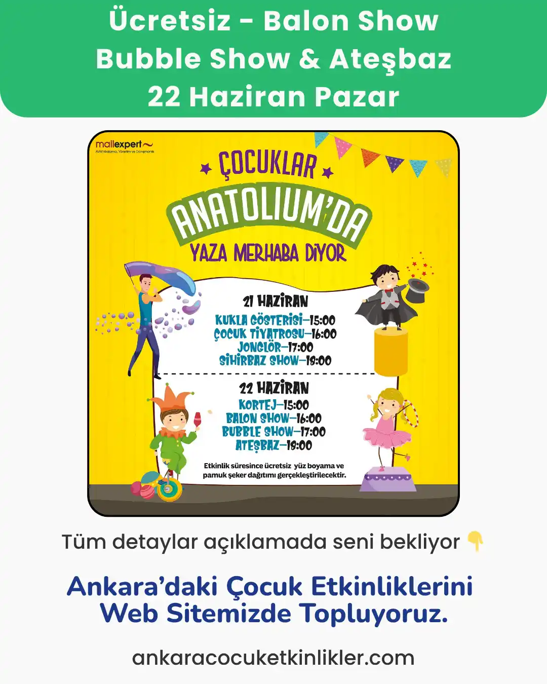 anatolium avm 22 haziran ucretsiz etkinlikler