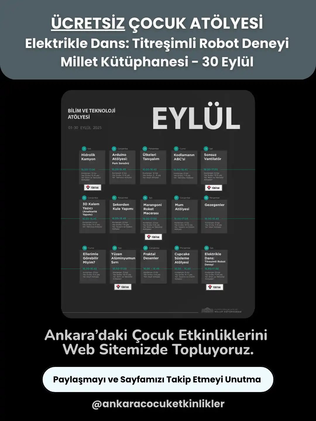 millet kutuphanesi 30 eylul Elektrikle Dans Titresimli Robot Deneyi